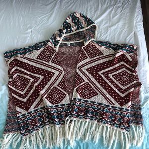 Geo Print Hooded Poncho